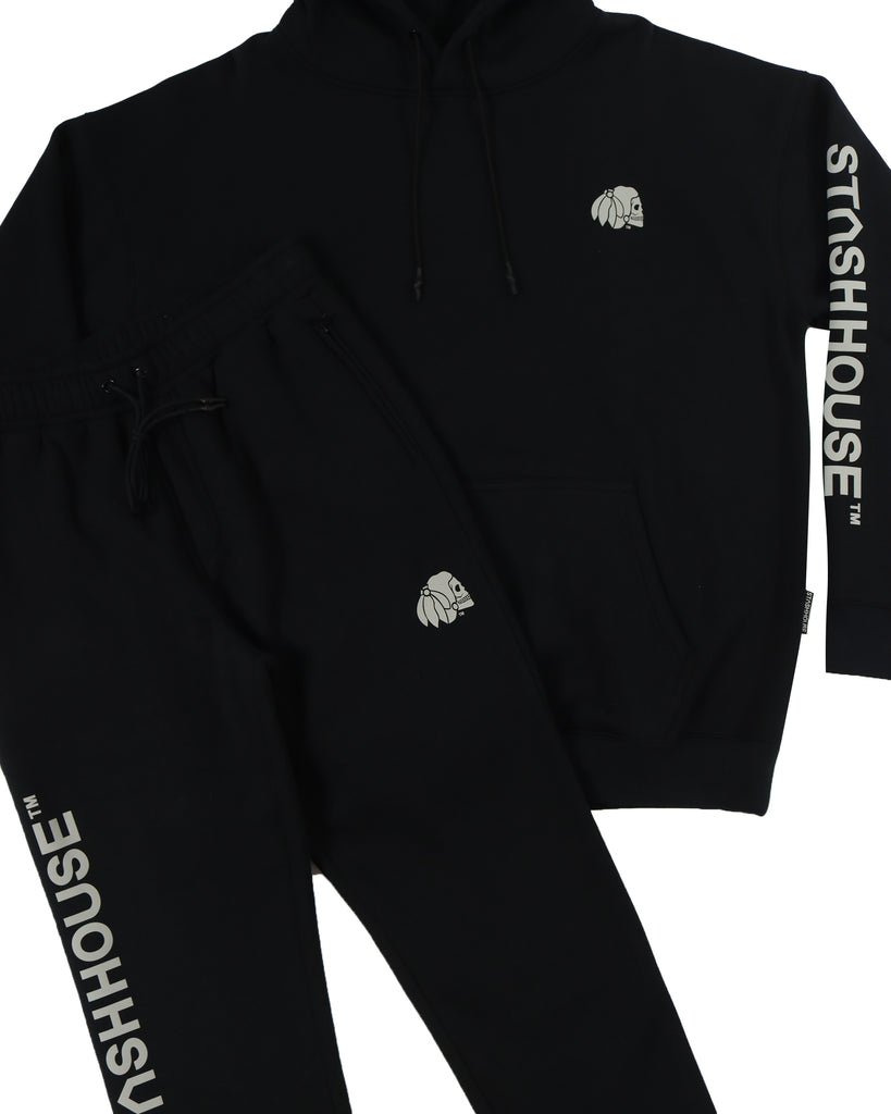 "ESSENTIAL" BLACK CLASSIC FIT TRACK PANTS