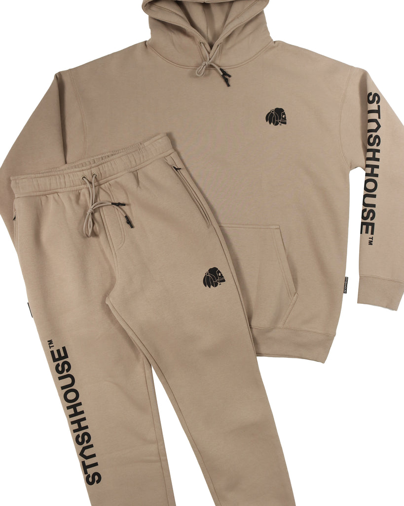 "ESSENTIAL" TAUPE CLASSIC FIT TRACK PANTS