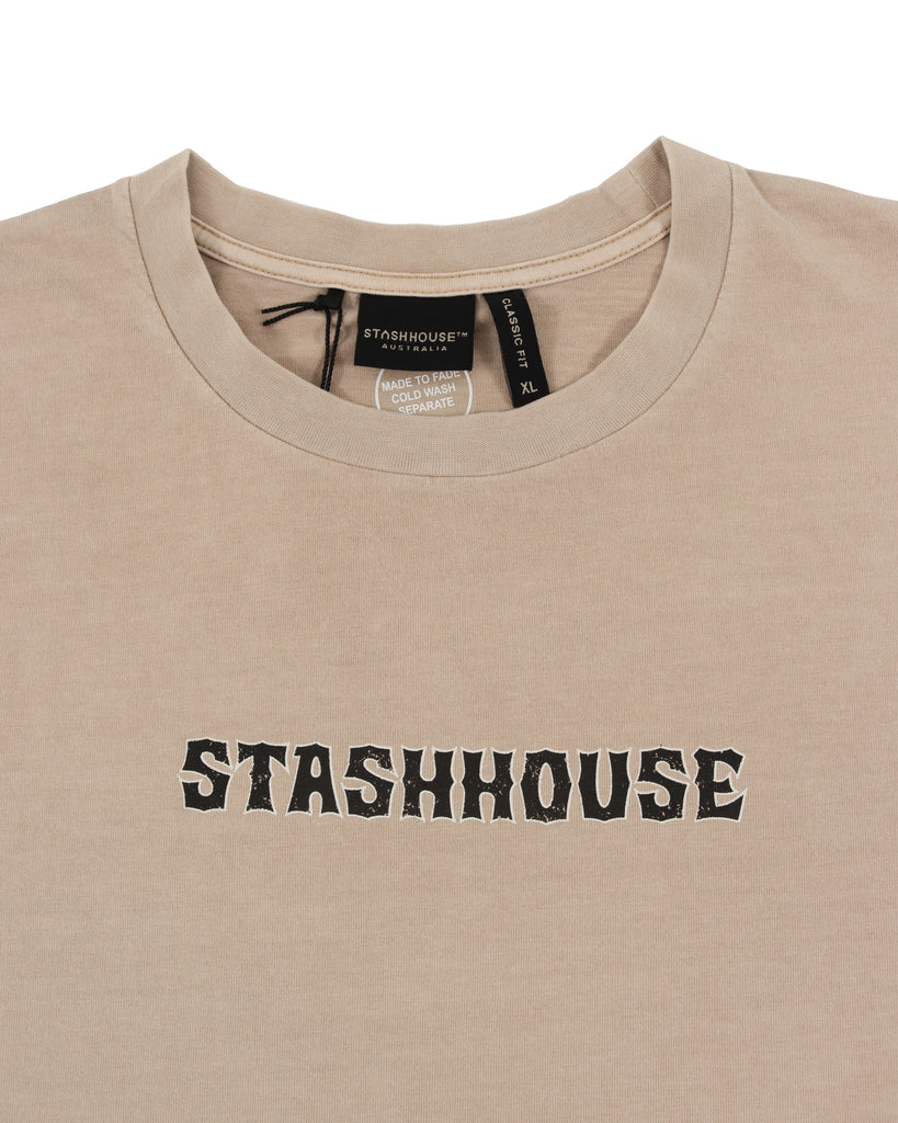 "TEMPORARY" WASHED TAUPE CLASSIC FIT TEE (SPRING 24)