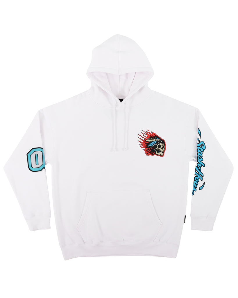 "RACER" WHITE PULLOVER HOOD