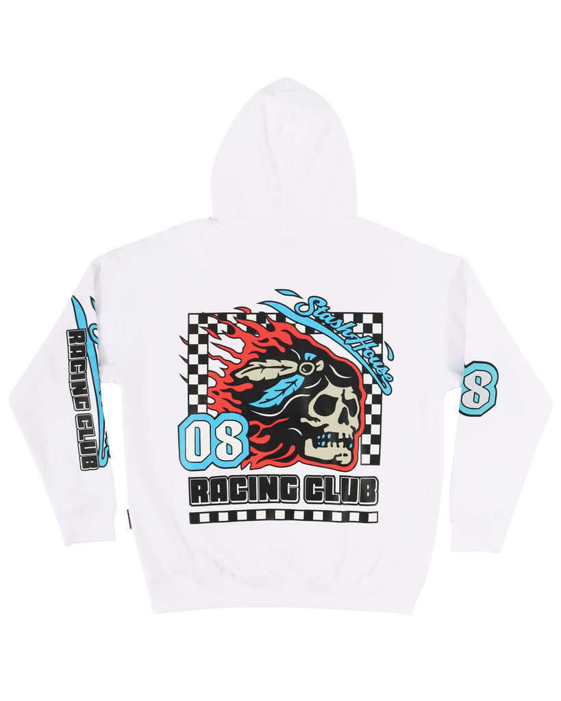 "RACER" WHITE PULLOVER HOOD