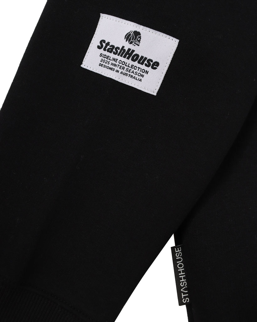 "SIDELINE" BLACK PULLOVER HOOD