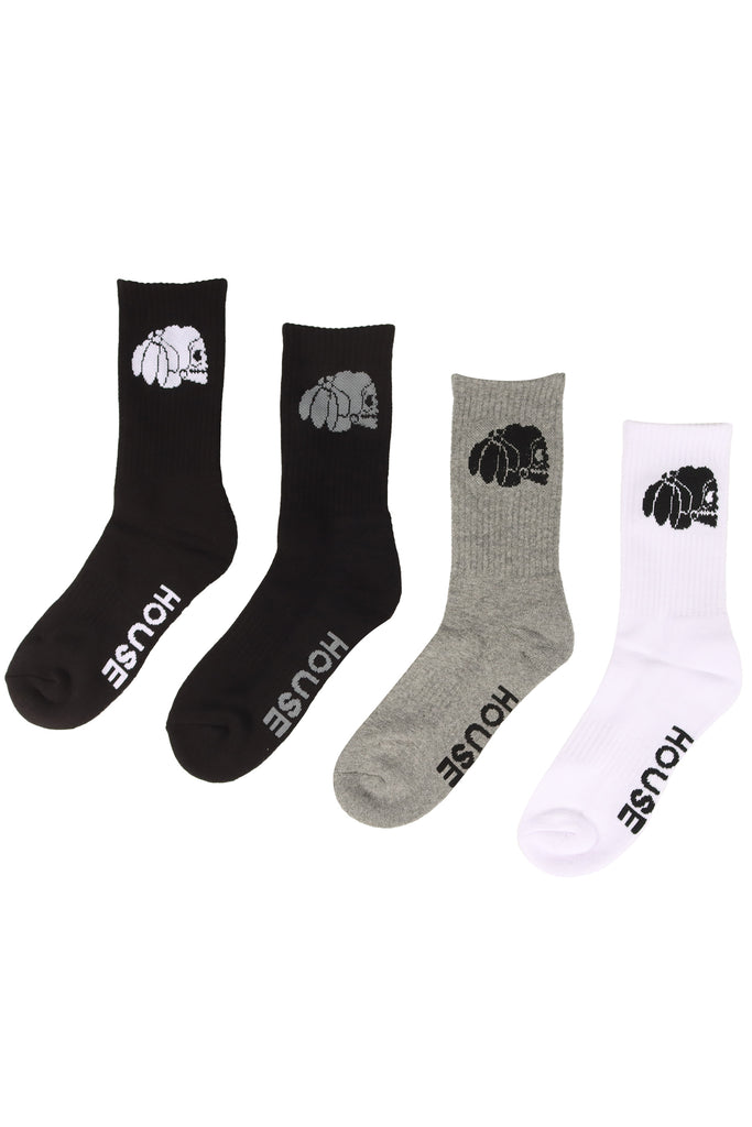 ICON BLACK WHITE GREY CREW SOCK MIXED 4 PACK