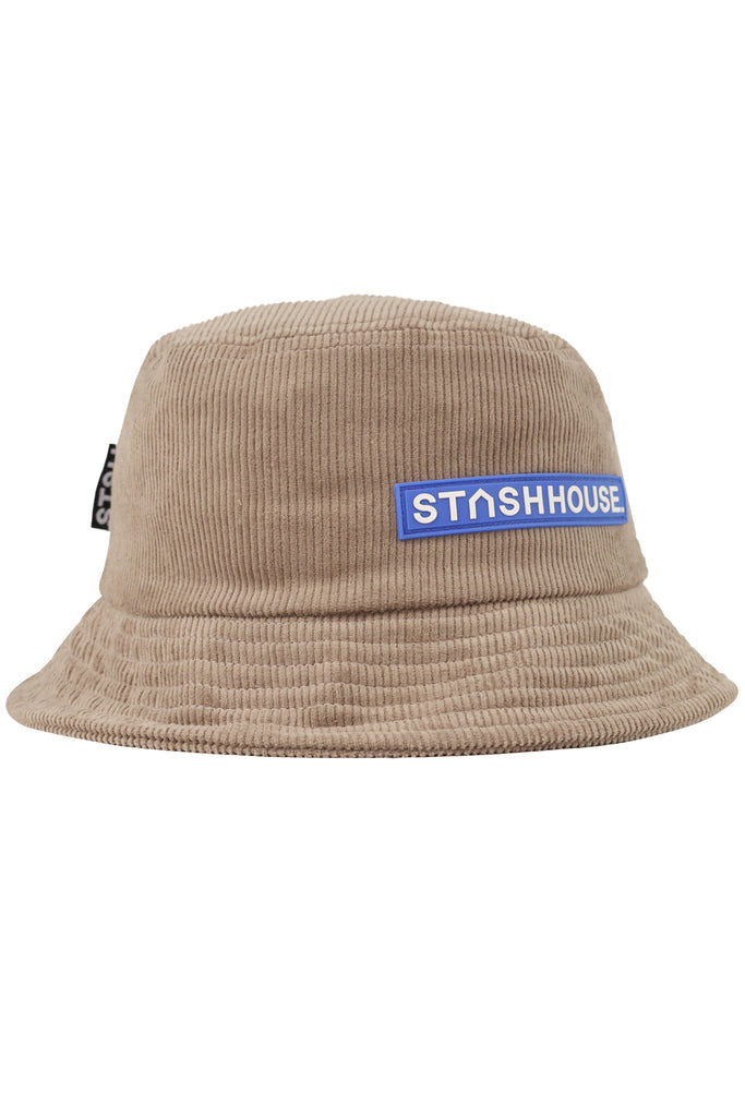 "BAR" TAUPE CORD BUCKET HAT