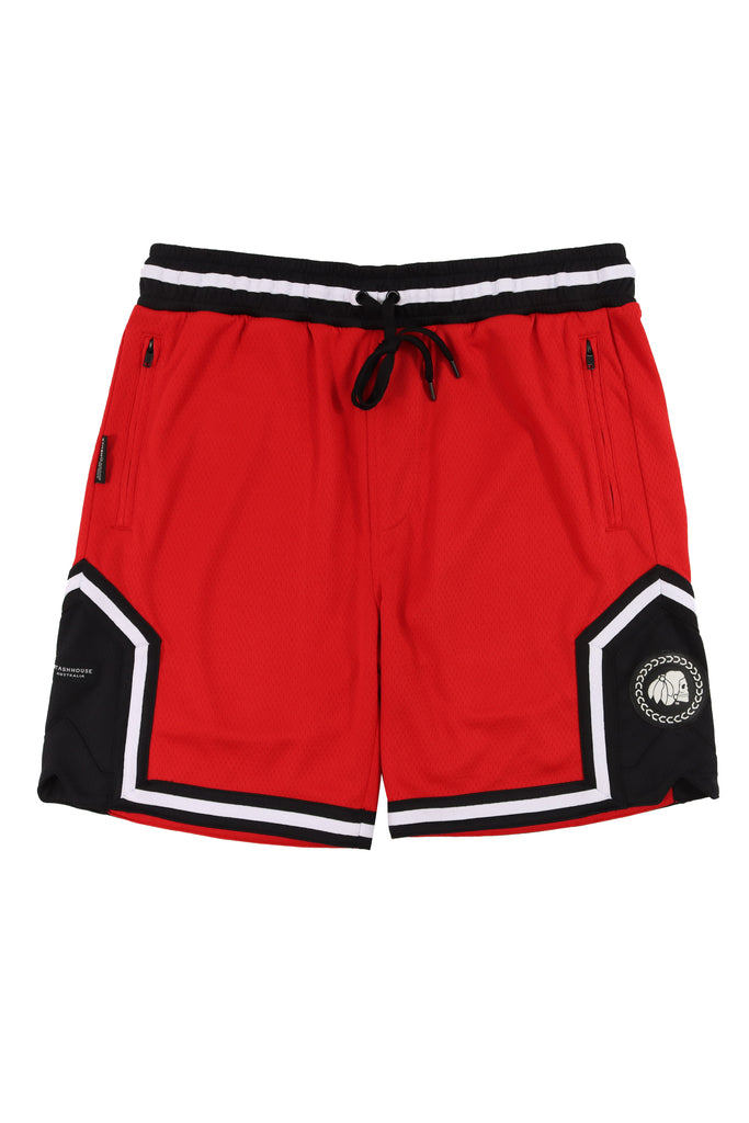 "ICON" RED MESH TRACK SHORTS