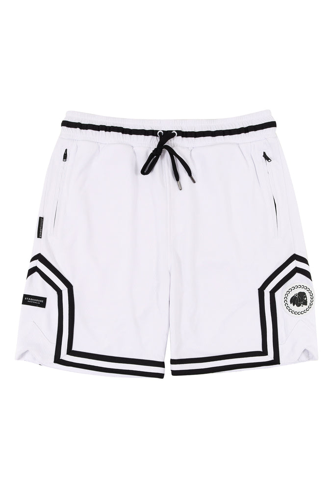 "ICON" WHITE MESH TRACK SHORTS