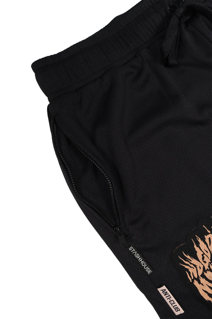 "ANTI CLUB" BLACK MESH TRACK SHORTS