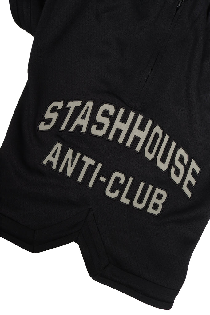 "ANTI CLUB" BLACK MESH TRACK SHORTS