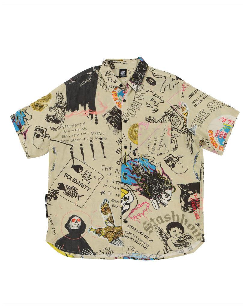 "PARADISE" RAYON BUTTON UP PARTY SHIRT