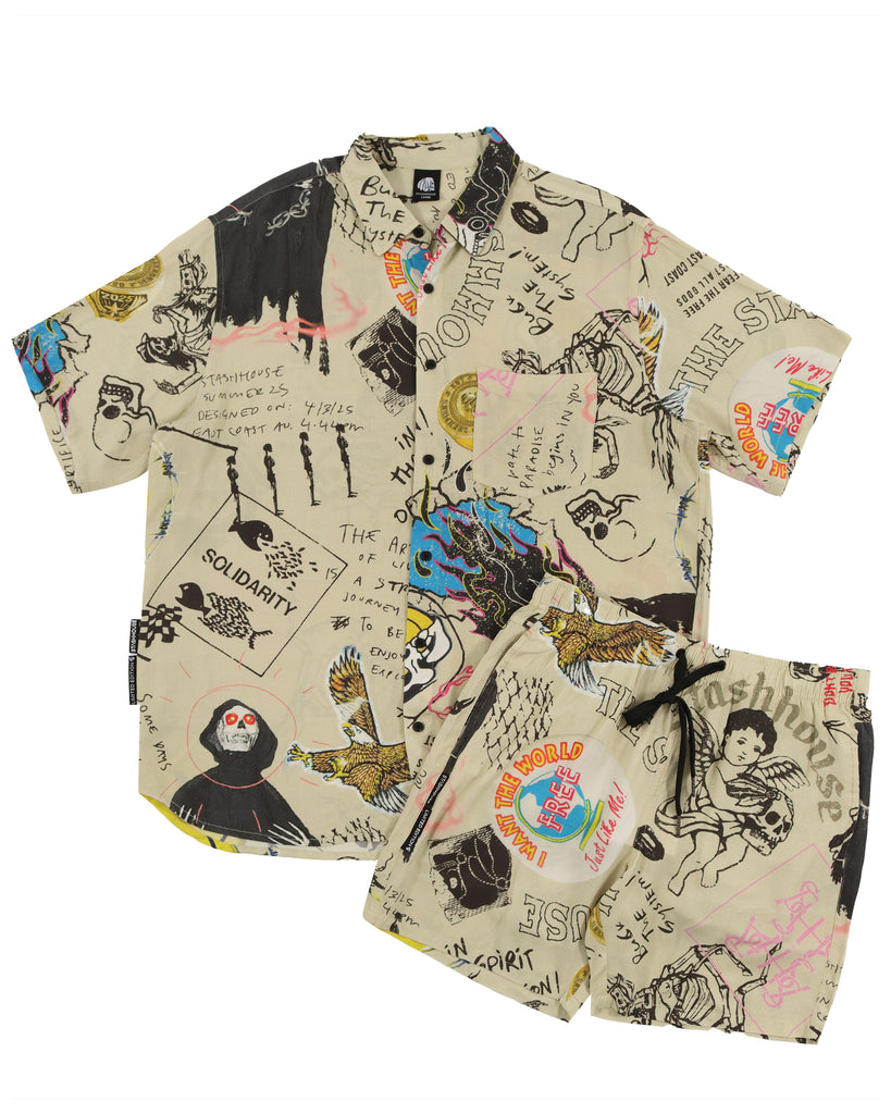 "PARADISE" RAYON BUTTON UP PARTY SHIRT