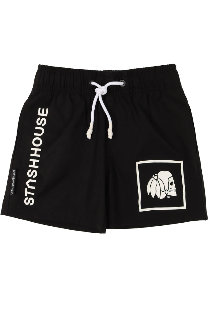 "BOXED" BLACK TODDLER BEACH SHORTS