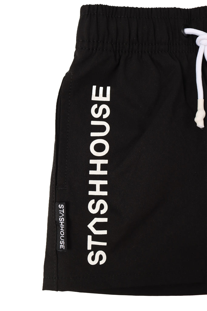 "BOXED" BLACK TODDLER BEACH SHORTS