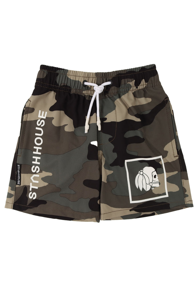 "BOXED" CAMO TODDLER BEACH SHORTS