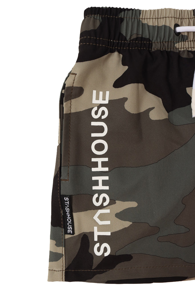 "BOXED" CAMO TODDLER BEACH SHORTS