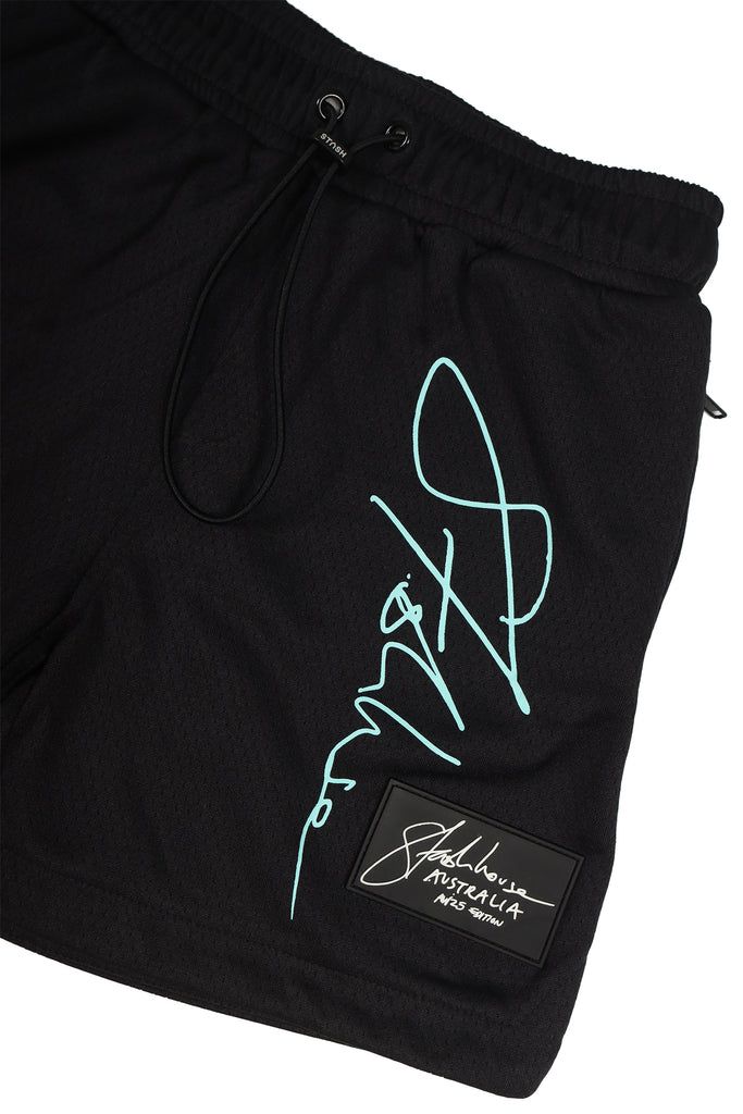 "AUTOGRAPH" BLACK MESH YOUTH TRACK SHORTS