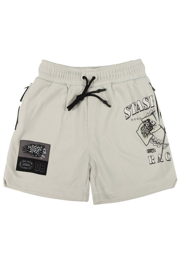 "FLAG" SILVER MESH YOUTH TRACK SHORTS