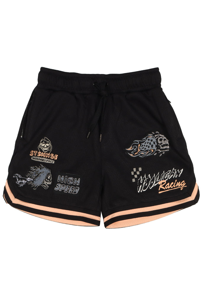 "HIGH SPEED" BLACK MESH YOUTH TRACK SHORTS