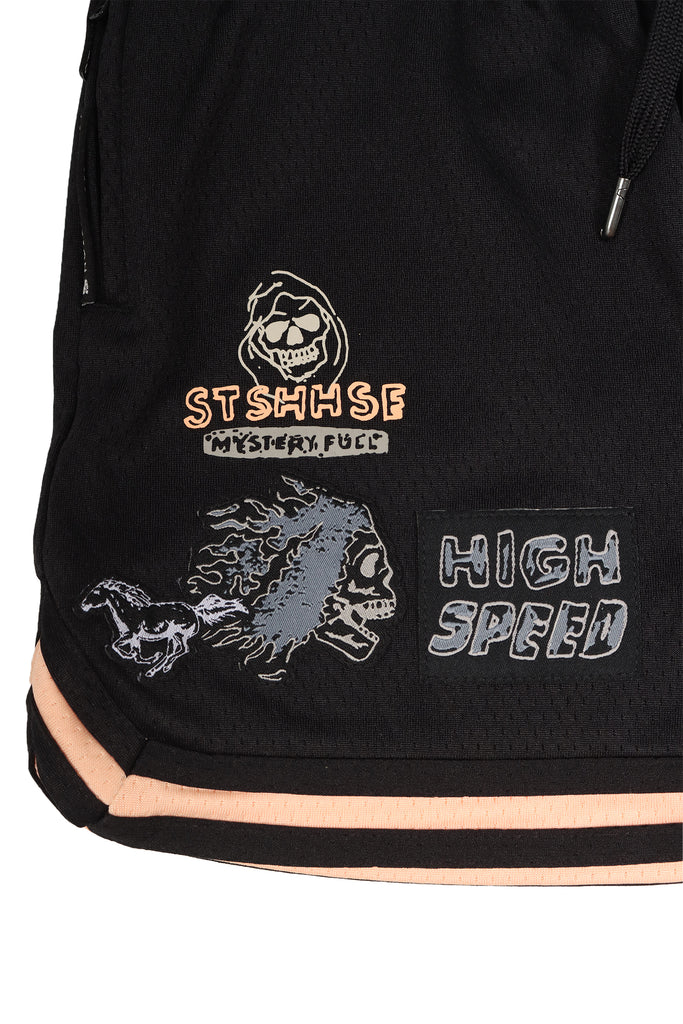 "HIGH SPEED" BLACK MESH YOUTH TRACK SHORTS