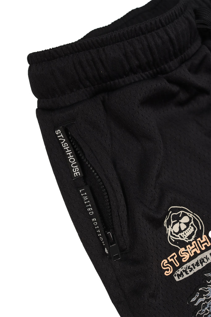 "HIGH SPEED" BLACK MESH YOUTH TRACK SHORTS