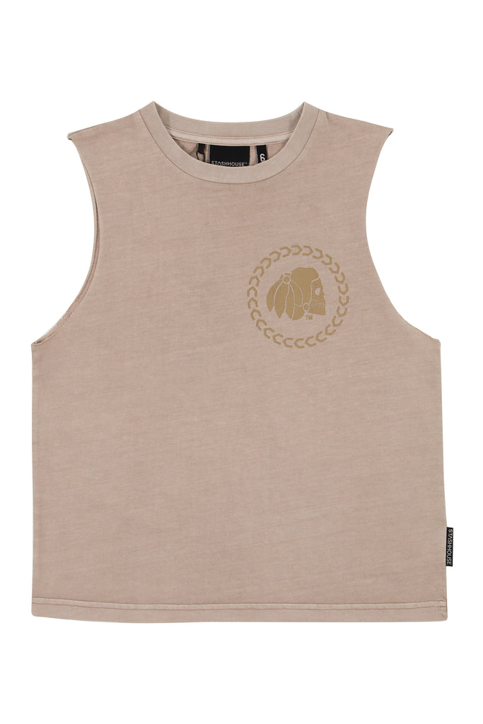 "VERSA" WASHED TAUPE TODDLER MUSCLE TEE