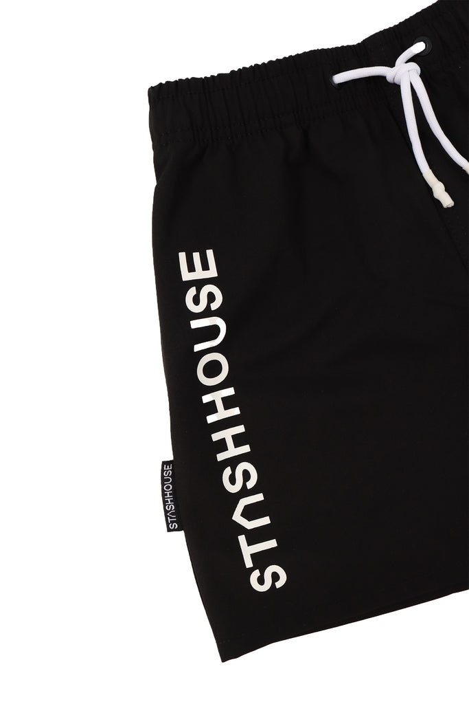 "BOXED" BLACK YOUTH BEACH SHORTS