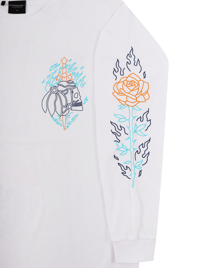 “DAGGER” WHITE YOUTH LONG SLEEVE TEE