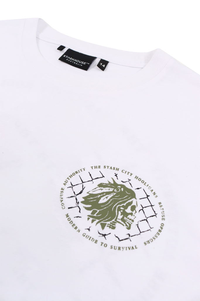 "SURVIVAL" WHITE YOUTH TEE